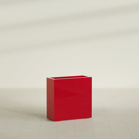 Milano Narrow Rectangular Planter in Gloss Red, 24"L × 10"D × 24"H, shown empty