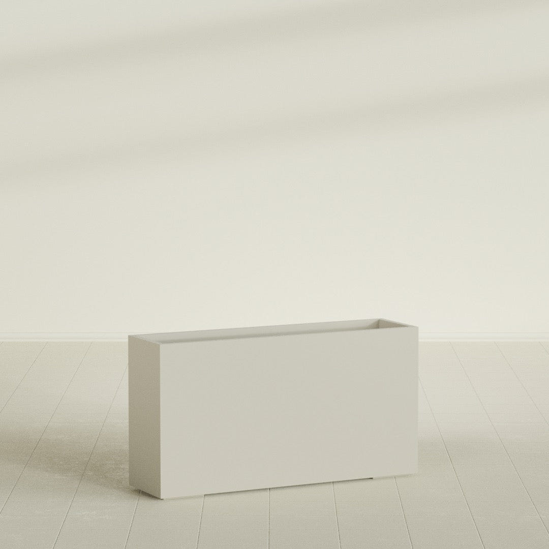 Potsdam Rectangular Planter in Satin Beige, 60"L × 16"D × 32"H, shown empty