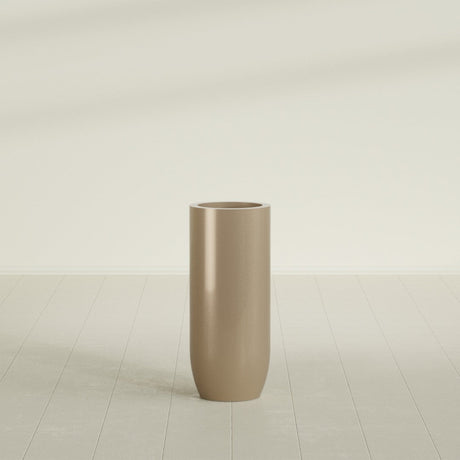 Saint Tropez Bullet Round Planter in Gloss Metallic Gold, 16"D × 38"H, shown empty