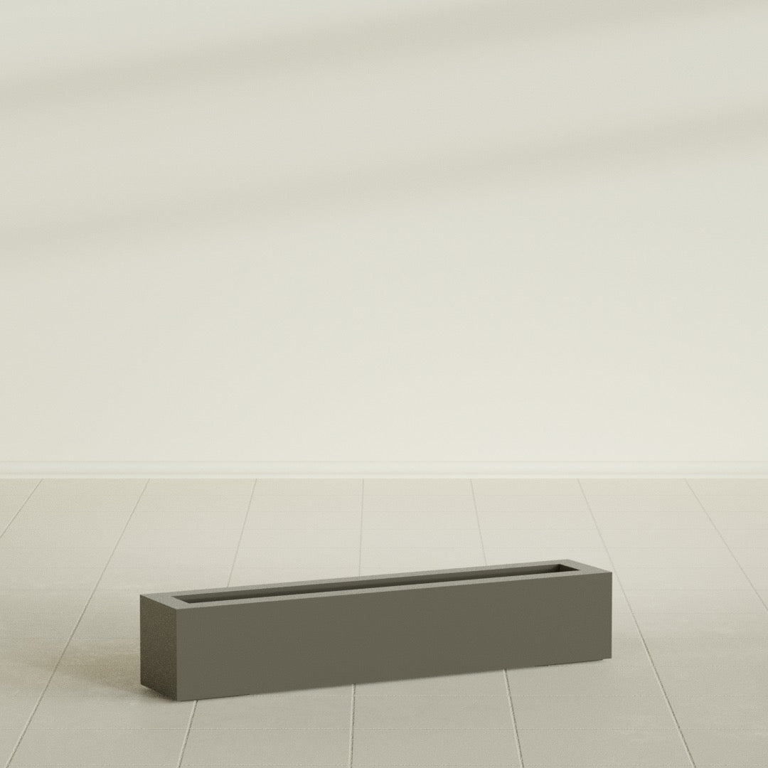 Salon Box Planter in Matte Bronze, 42" Long, shown empty