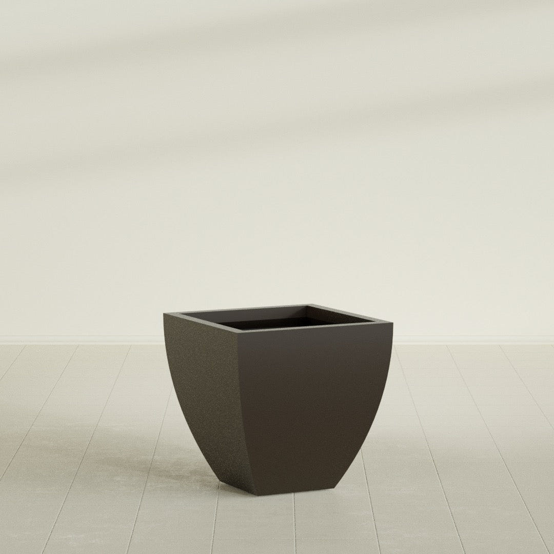 Lima Tapered Square Planter in Matte Dark Brown, 24", shown empty