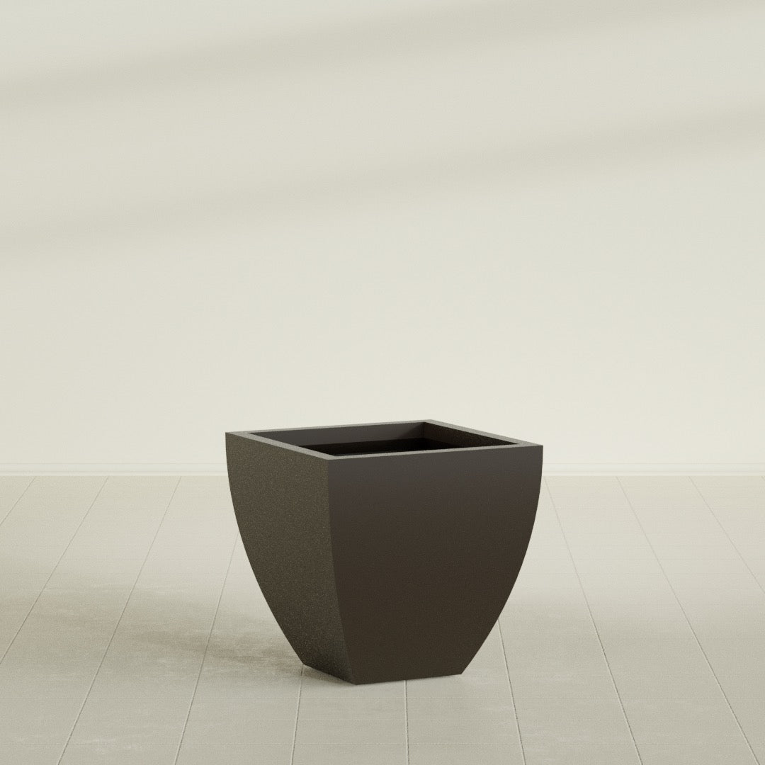 Lima Tapered Square Planter in Matte Dark Brown, 24", shown empty