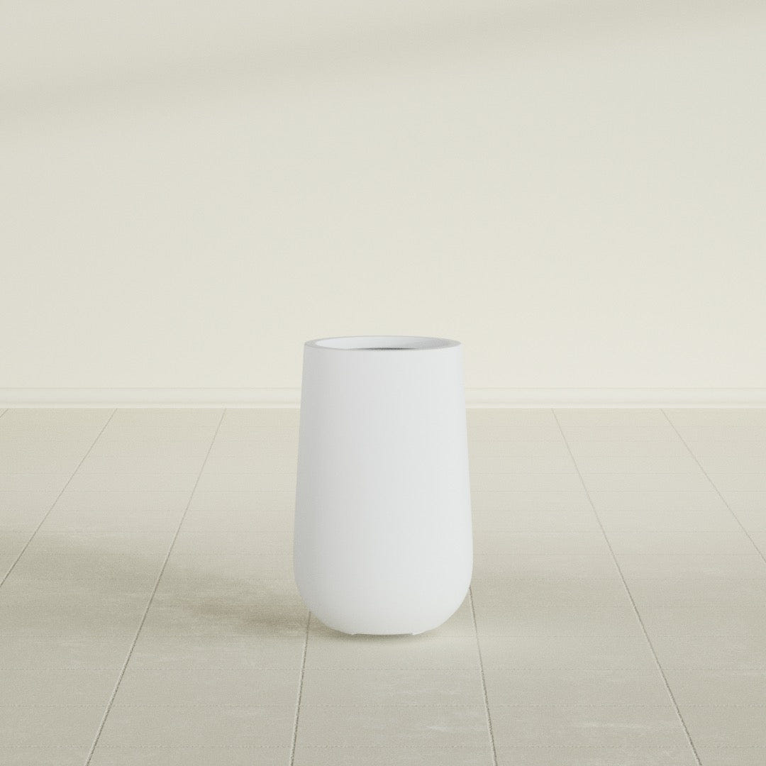 Hayden Urn Planter in Gloss Bright White, 18"D × 29"H, shown empty