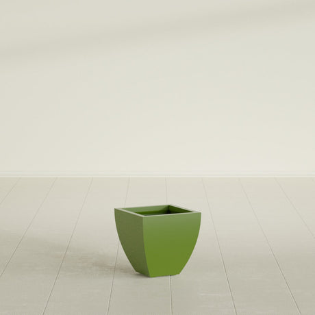 Lima Tapered Square Planter in Satin Green, 12", shown empty
