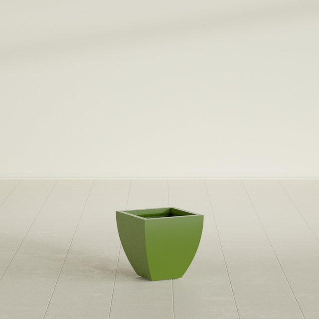 Lima Tapered Square Planter in Satin Green, 12", shown empty