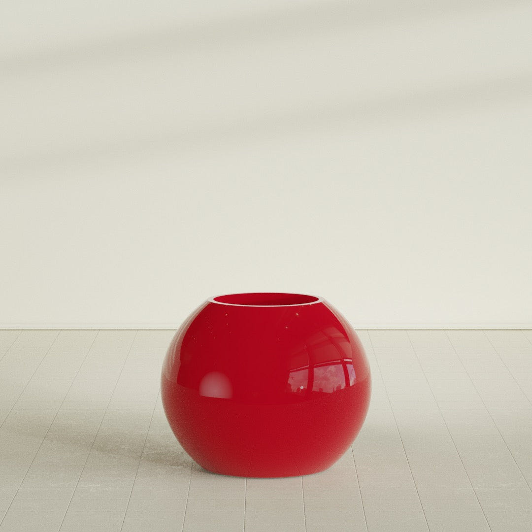 Globe Planter in Gloss Red, 30"D × 24"H, shown empty