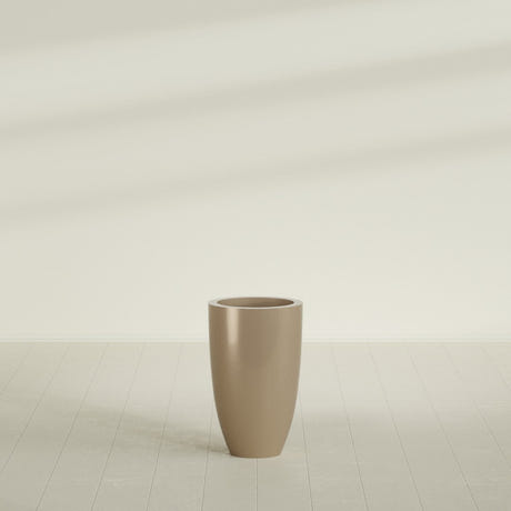 Brannan Tapered Round Planter in Gloss Metallic Gold, 18"D × 29"H, shown empty