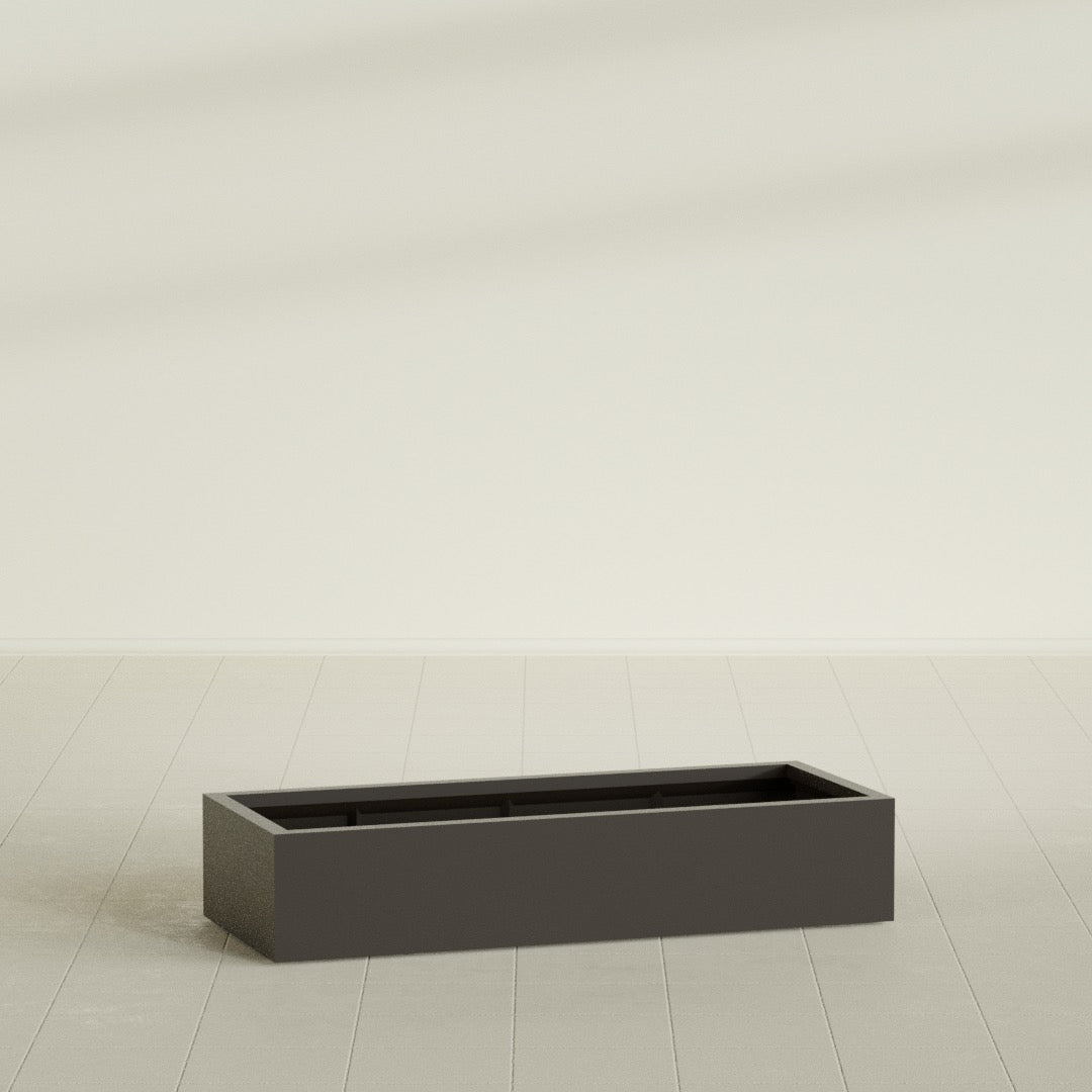 Antwerp Rectangular Planter in Matte Dark Brown, 60"L × 24"D × 12"H, shown empty