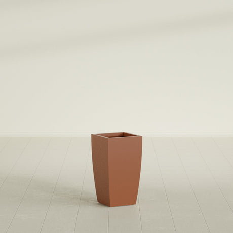 Toulan Tapered Square Planter in Matte Terra Cotta, 12"W × 22"H, shown empty