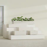 Antwerp Rectangular fiberglass planter in Satin Beige, size range, in a sunlit interior