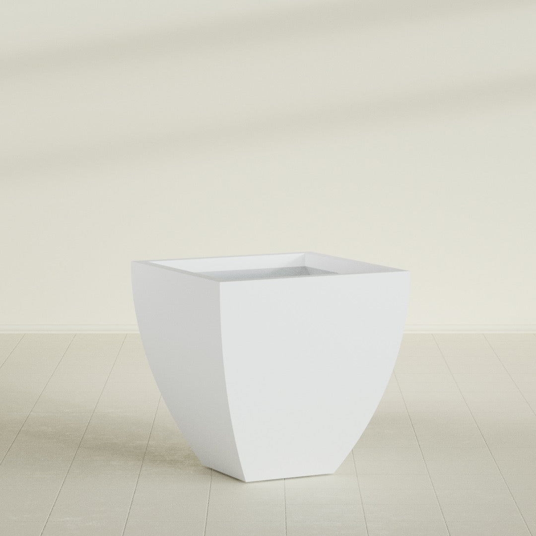 Lima Tapered Square Planter in Gloss Bright White, 30", shown empty