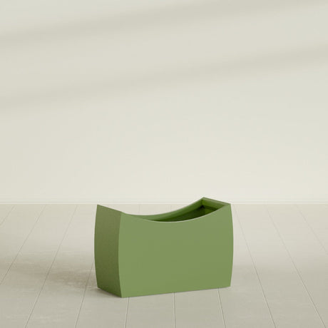 Seoul Curved Planter in Satin Green, 36"L × 16"D × 24"H, shown empty