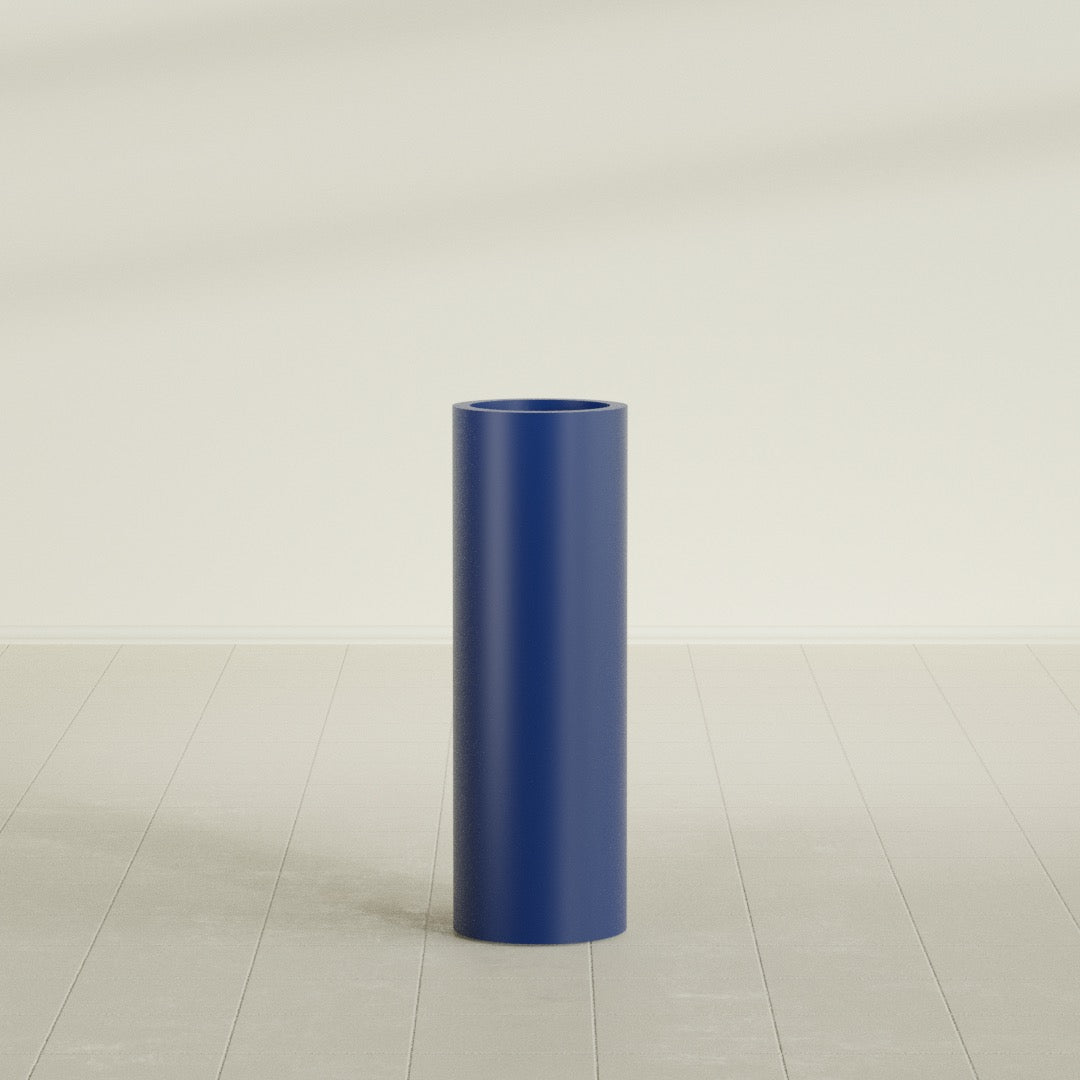 Corry Cylinder Planter in Matte Cobalt Blue, 10"D × 30"H, shown empty