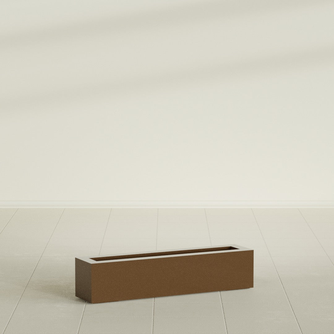 Salon Box Planter in Metallic Bronze, 36" Long, shown empty