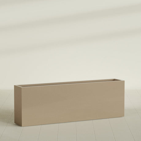 Hollywood Narrow Rectangular Planter in Gloss Metallic Gold, 72"L × 12"D × 24"H, shown empty
