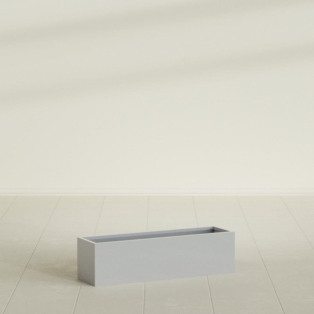 Monaco Rectangle Planter in Metallic Silver, 26"L, shown empty