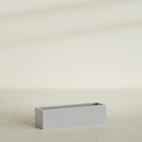 Monaco Rectangle Planter in Metallic Silver, 26"L, shown empty