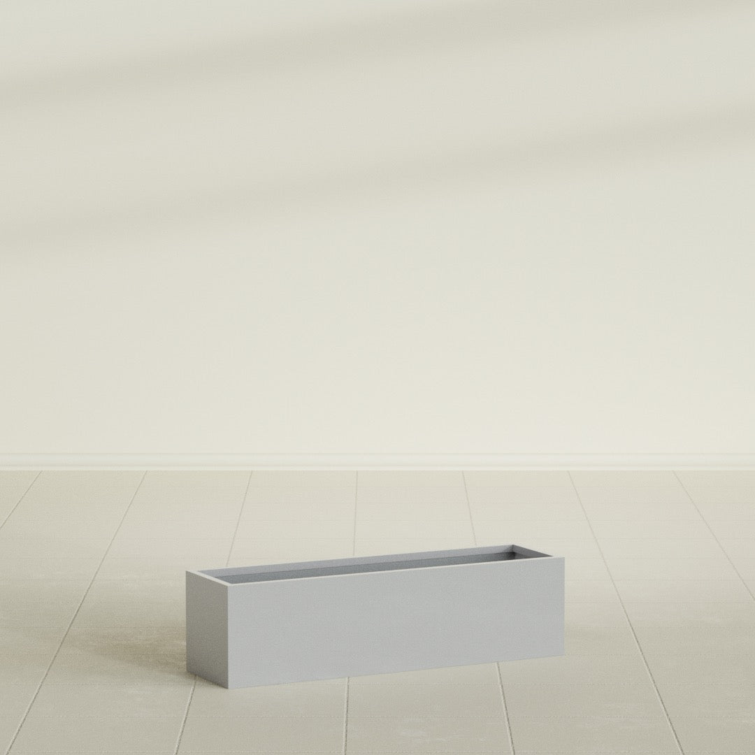 Monaco Rectangle Planter in Metallic Silver, 26"L, shown empty