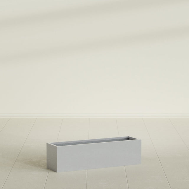 Monaco Rectangle Planter in Metallic Silver, 26"L, shown empty