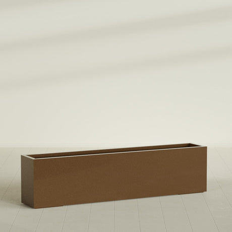 Miami Narrow Rectangular Planter in Metallic Bronze, 72"L × 12"D × 18"H, shown empty