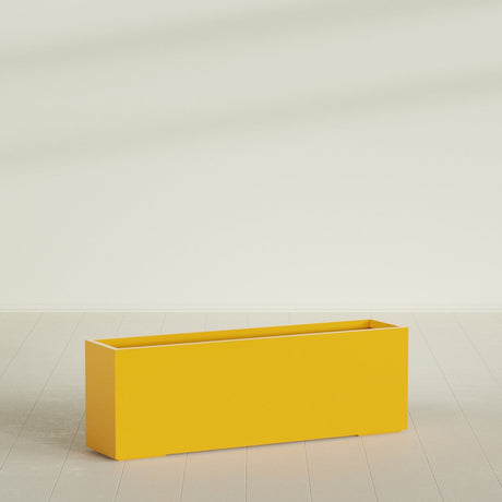 Tolga Rectangular Planter in Gloss Saffron, 72"L × 16"D × 24"H, shown empty