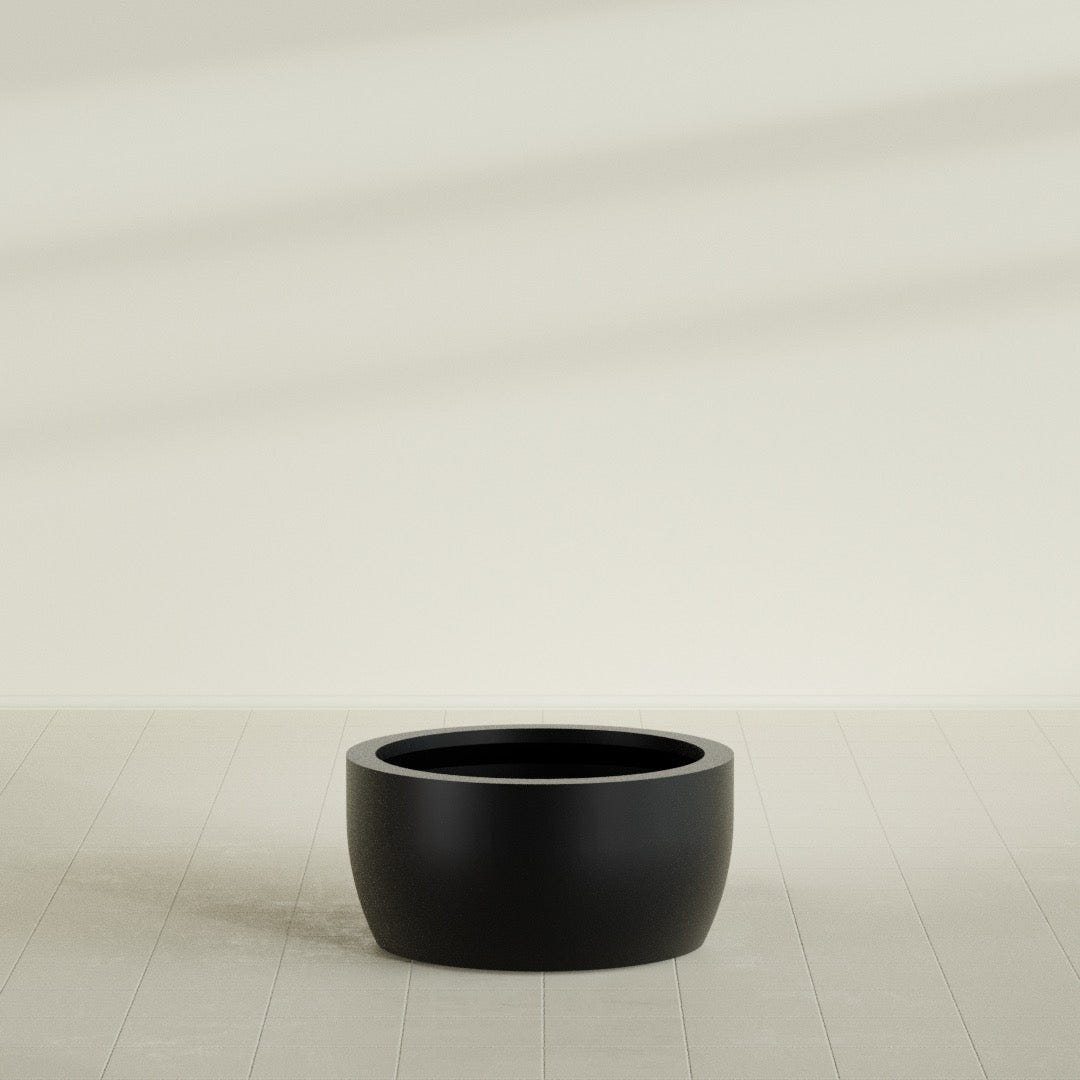Casablanca Bowl Planter in Matte Black, 30"D × 15"H, shown empty