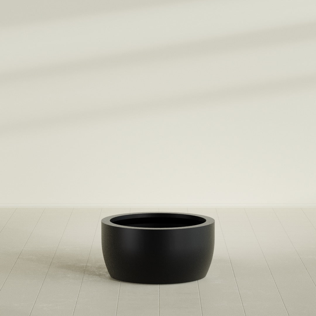 Casablanca Bowl Planter in Matte Black, 30"D × 15"H, shown empty