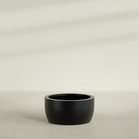 Casablanca Bowl Planter in Matte Black, 30"D × 15"H, shown empty