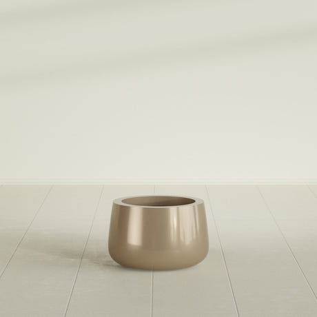 Short Hayden Bowl Planter in Gloss Metallic Gold, 12"D × 7"H, shown empty