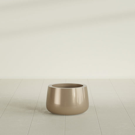 Short Hayden Bowl Planter in Gloss Metallic Gold, 12"D × 7"H, shown empty