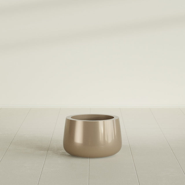 Short Hayden Bowl Planter in Gloss Metallic Gold, 12"D × 7"H, shown empty