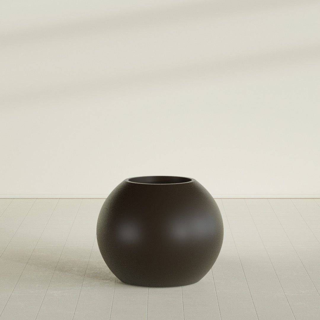 Globe Planter in Matte Dark Brown, 30"D × 24"H, shown empty