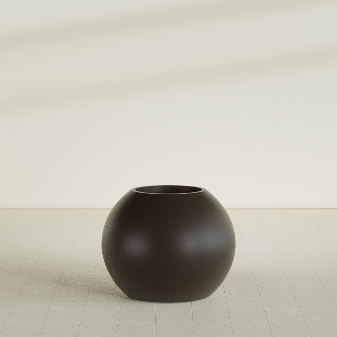 Globe Planter in Matte Dark Brown, 30"D × 24"H, shown empty