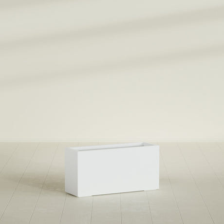 Hollywood Narrow Rectangular Planter in Matte Bright White, 36"L × 12"D × 24"H, shown empty