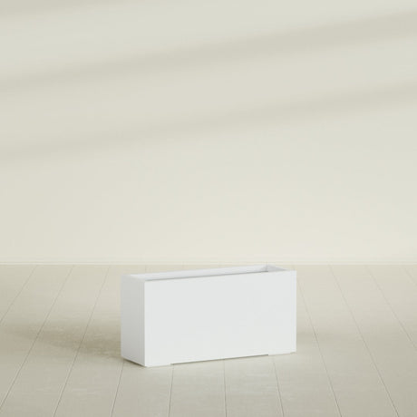 Hollywood Narrow Rectangular Planter in Matte Bright White, 36"L × 12"D × 24"H, shown empty