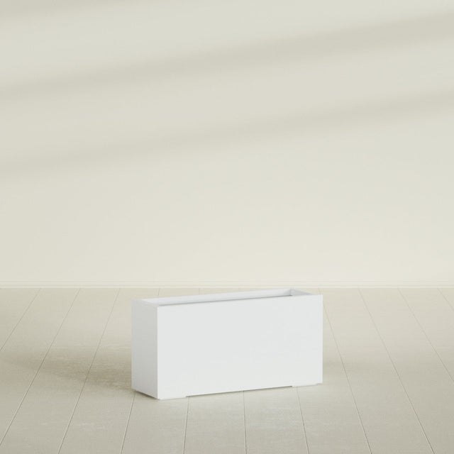 Hollywood Narrow Rectangular Planter in Matte Bright White, 36"L × 12"D × 24"H, shown empty