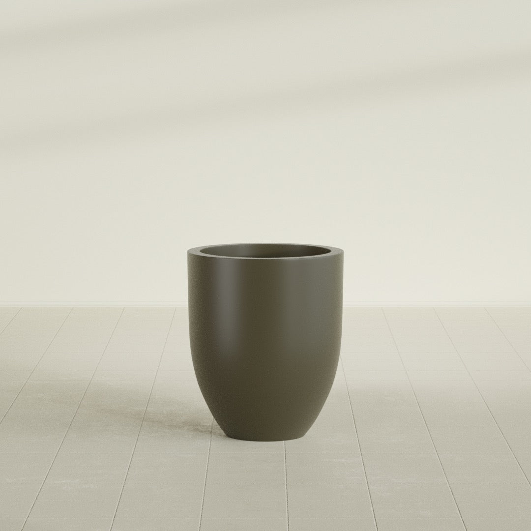 Valencia Tapered Round Planter in Matte Bronze, 20"D × 23"H, shown empty