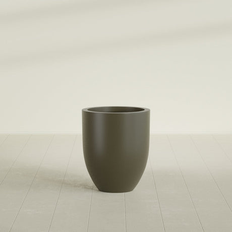 Valencia Tapered Round Planter in Matte Bronze, 20"D × 23"H, shown empty