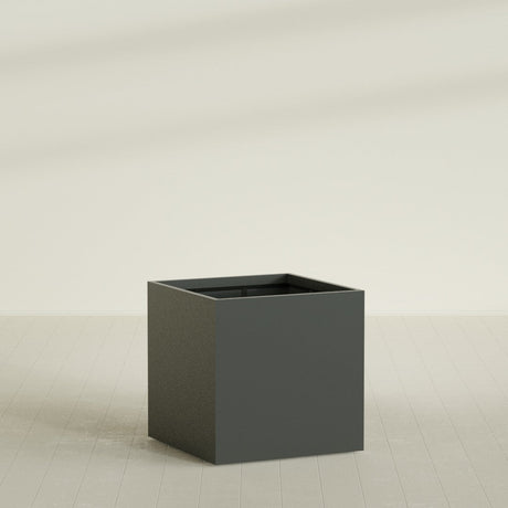 Montroy Cube Planter in Matte Charcoal, 40", shown empty