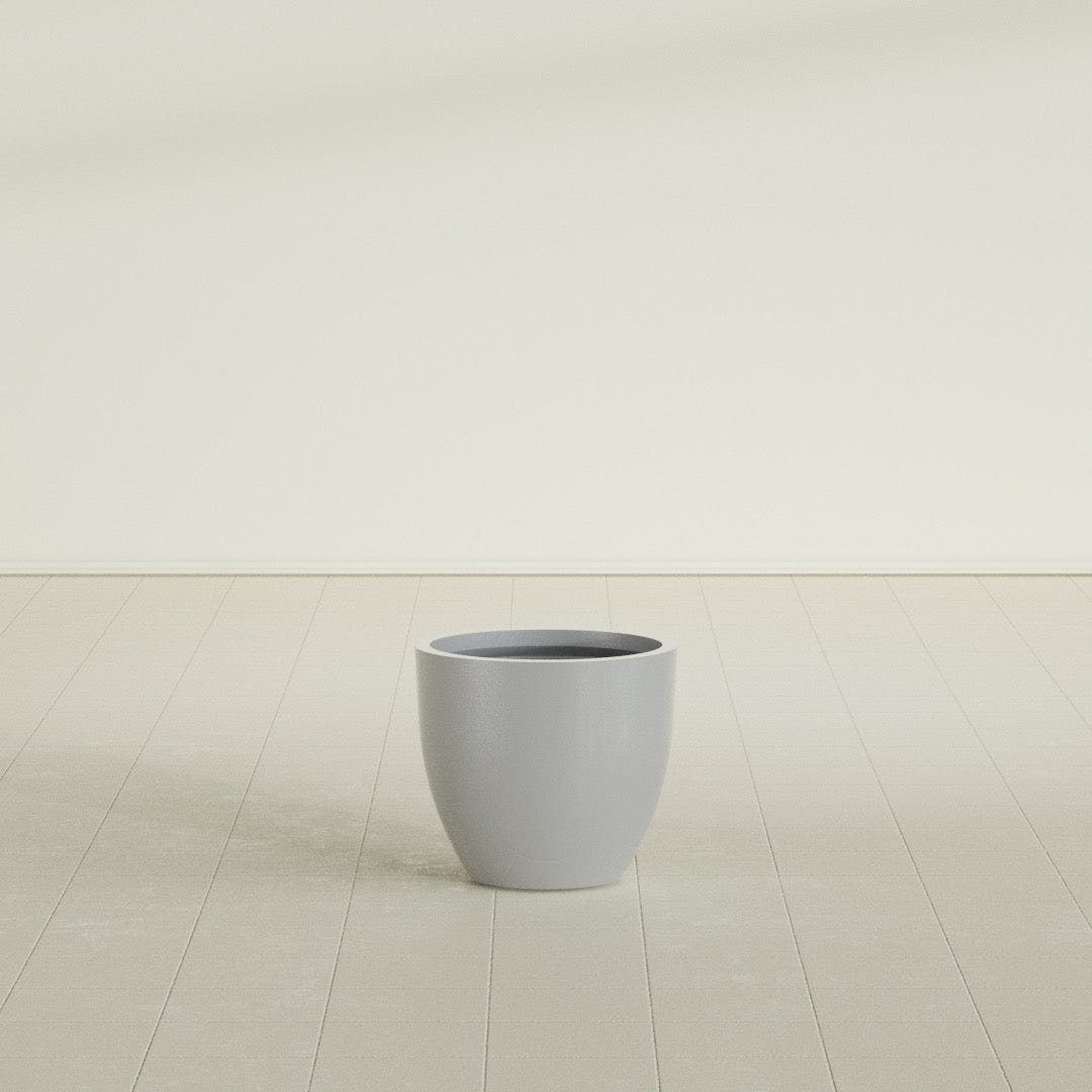 Wannsee Round Planter in Metallic Silver, 22"D × 19"H, shown empty