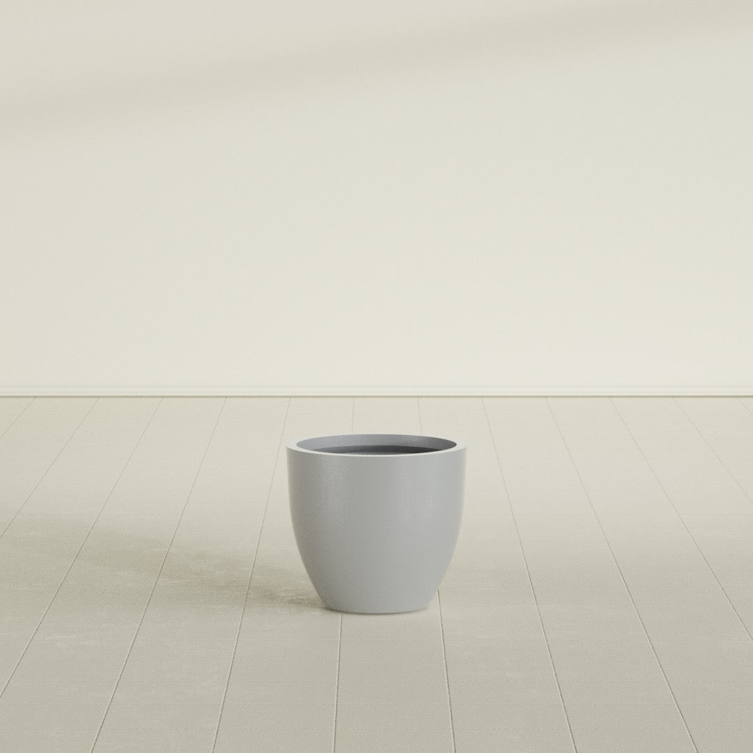 Wannsee Round Planter in Metallic Silver, 22"D × 19"H, shown empty