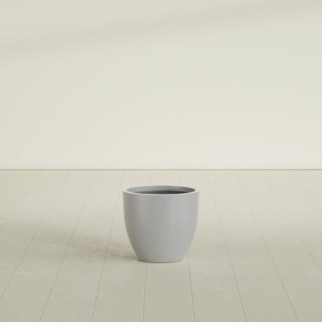 Wannsee Round Planter in Metallic Silver, 22"D × 19"H, shown empty