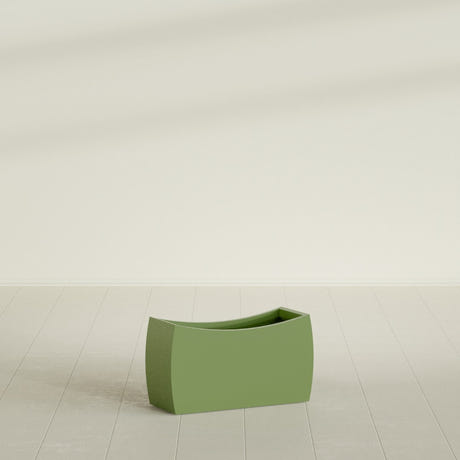 Seoul Curved Planter in Satin Green, 32"L × 12"D × 18"H, shown empty
