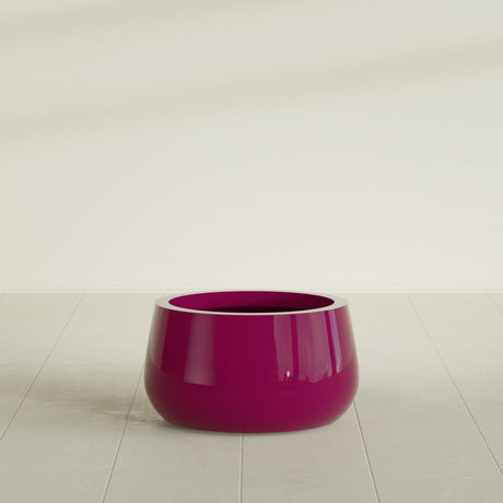 Short Hayden Bowl Planter in Gloss Eggplant, 16"D × 8"H, shown empty