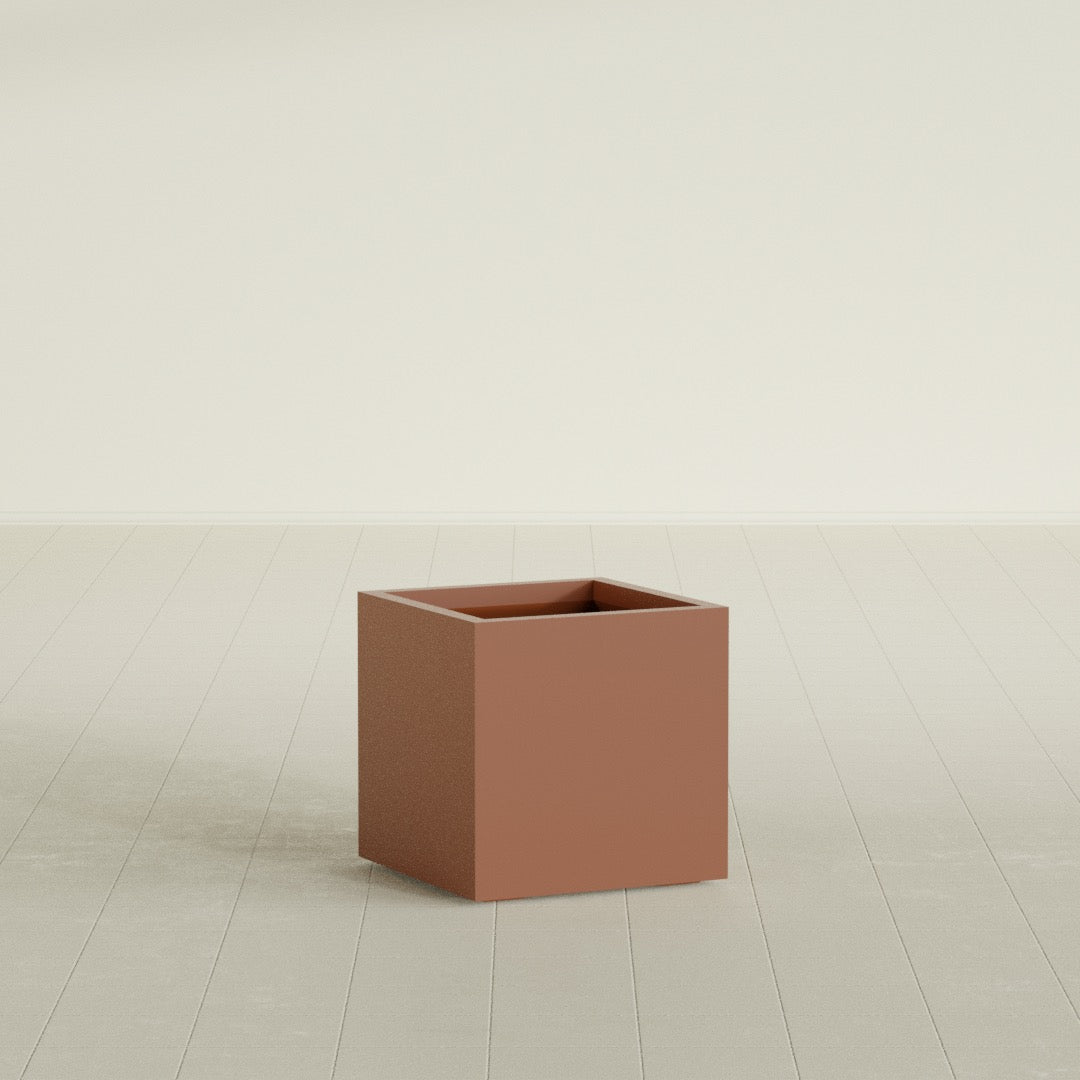 Montroy Cube Planter in Matte Terra Cotta, 20", shown empty