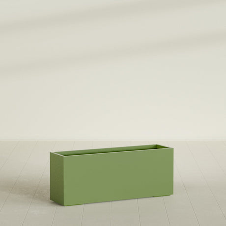 Tolga Rectangular Planter in Satin Green, 60"L × 16"D × 24"H, shown empty