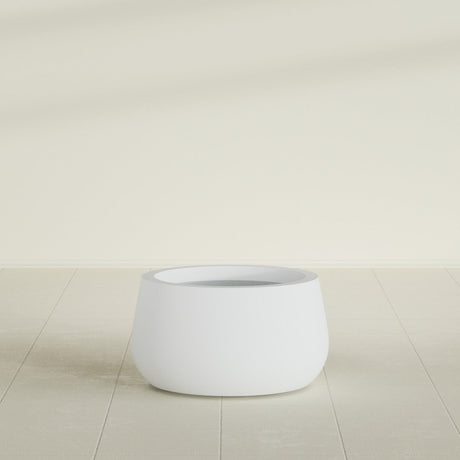 Short Hayden Bowl Planter in Gloss Bright White, 16"D × 8"H, shown empty