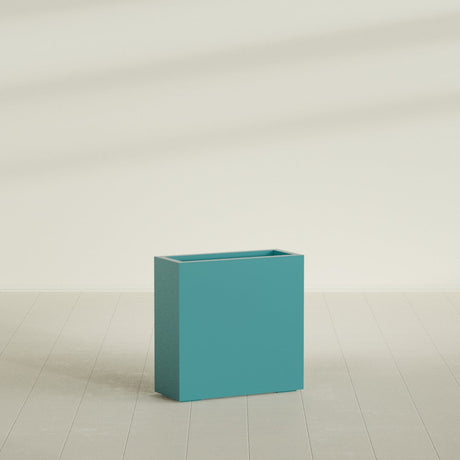 Milano Narrow Rectangular Planter in Satin Seafoam Green, 24"L × 10"D × 24"H, shown empty