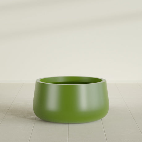 Short Hayden Bowl Planter in Satin Green, 20"D × 10"H, shown empty