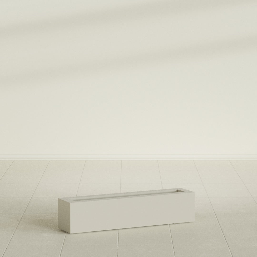 Salon Box Planter in Satin Beige, 36" Long, shown empty